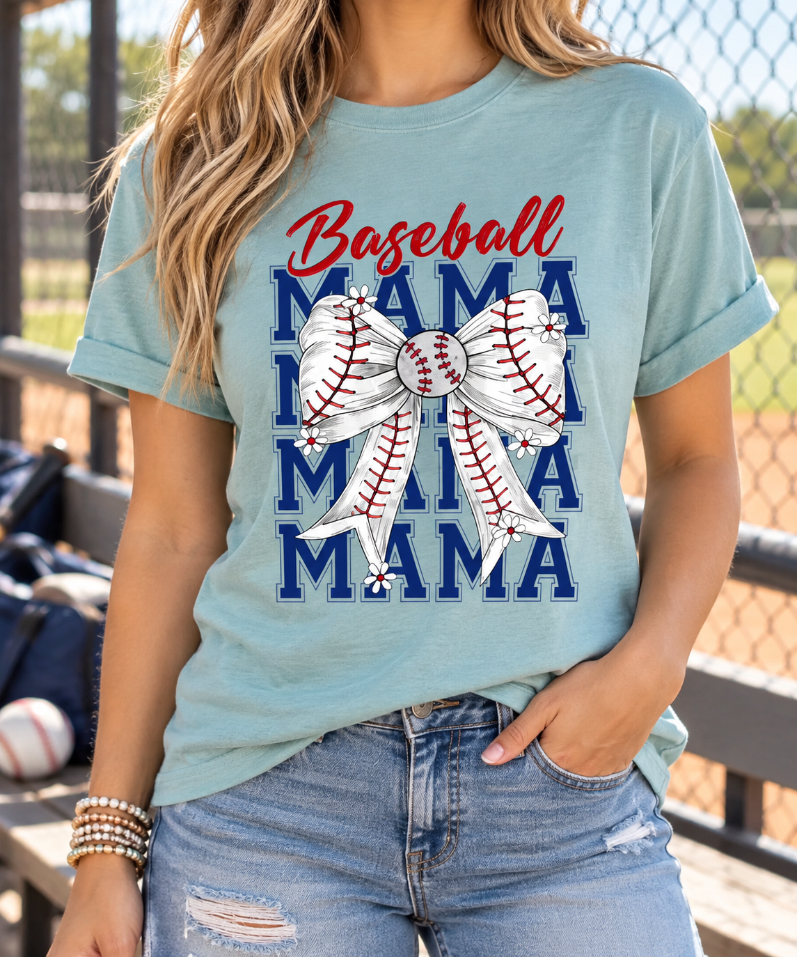 Baseball Mama: Stacked Bow boutique modeled mockup