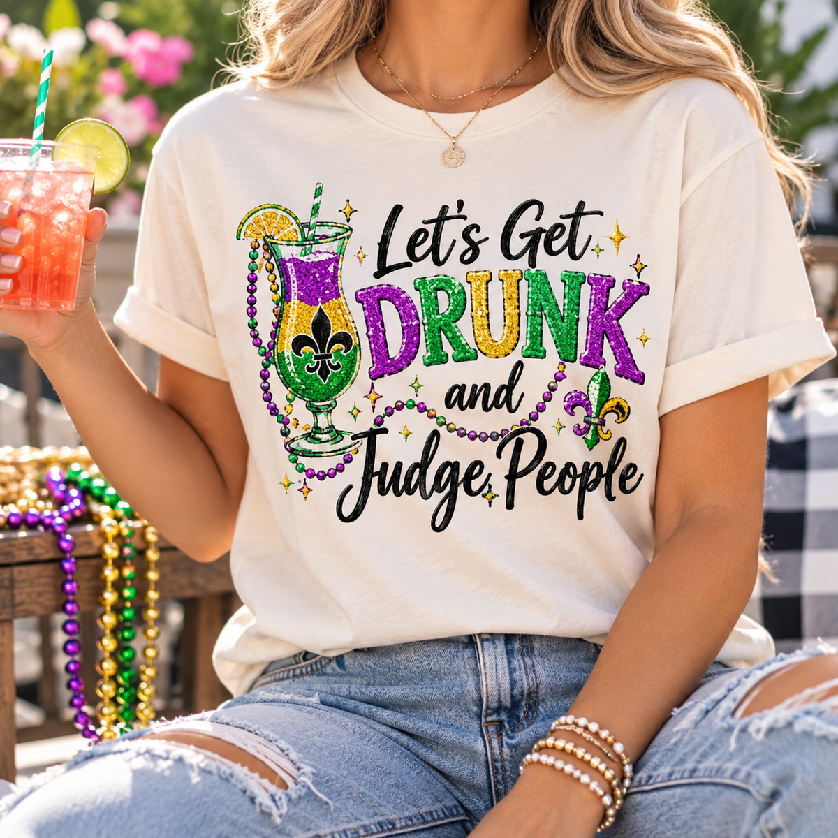 Let’s Get Drunk & Judge People boutique modeled mockup