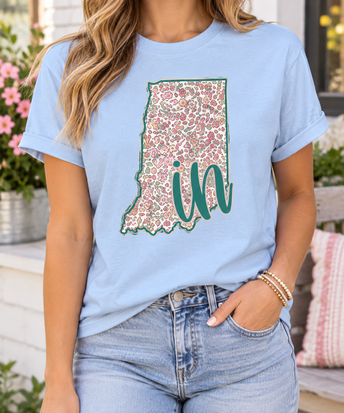 Indiana: Spring Floral Outline boutique modeled mockup