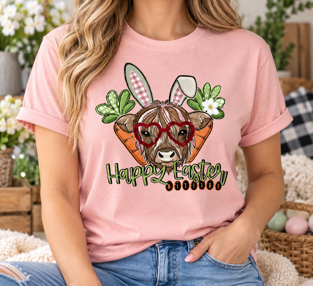 Happy Easter: Highland Cow Glasses boutique modeled mockup