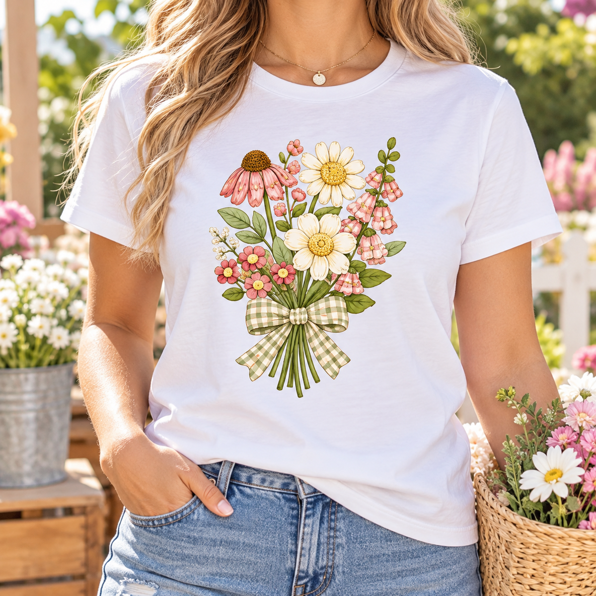 Spring Bouquet: Gingham Bow boutique modeled mockup
