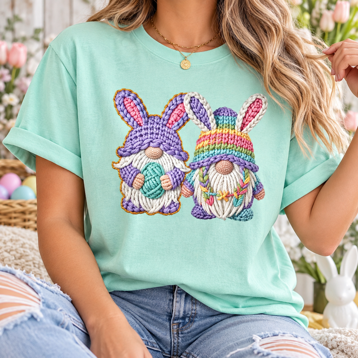 Pastel Bunny Gnomes boutique modeled mockup