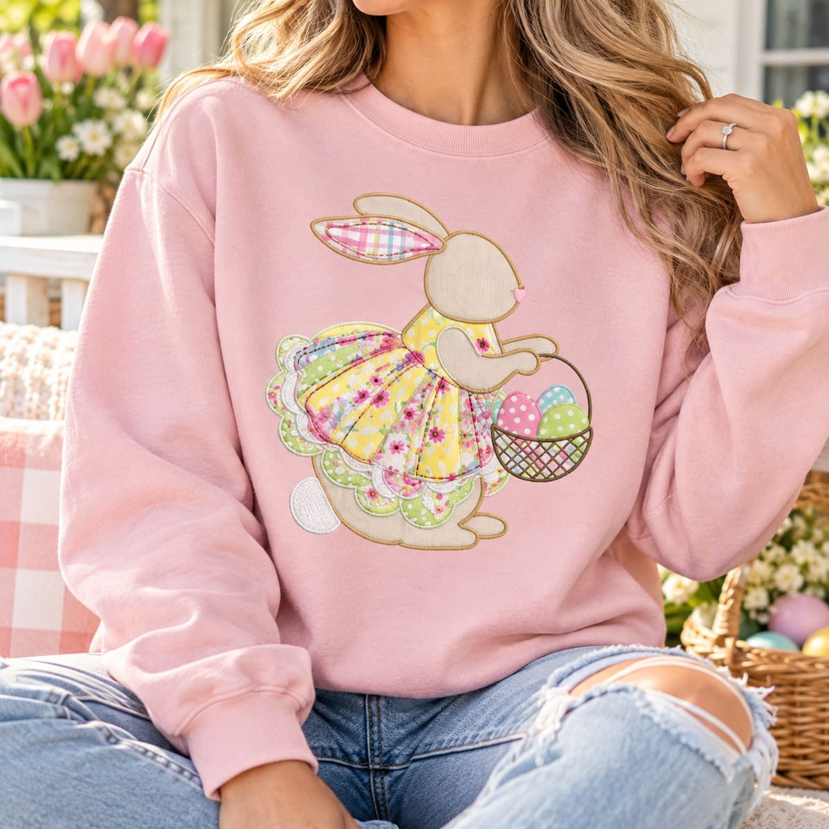 Pastel Bunny & Easter Basket boutique modeled mockup
