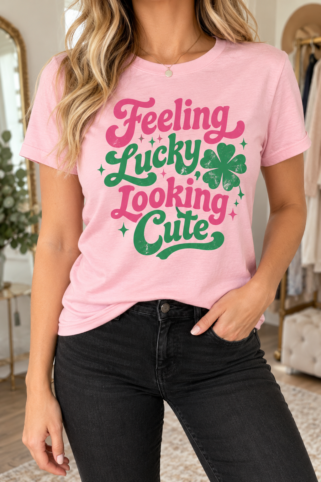 Feeling Lucky, Looking Cute boutique modeled mockup