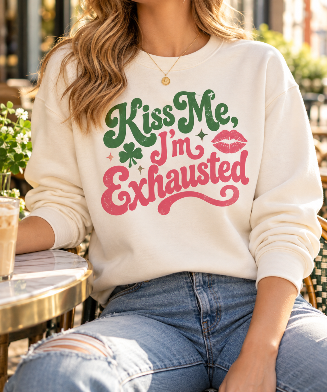 Kiss Me, I’m Exhausted boutique modeled mockup