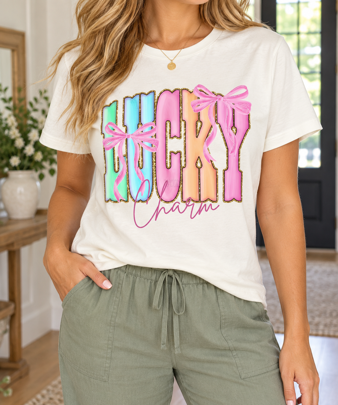 Lucky Charm: Pastel boutique modeled mockup