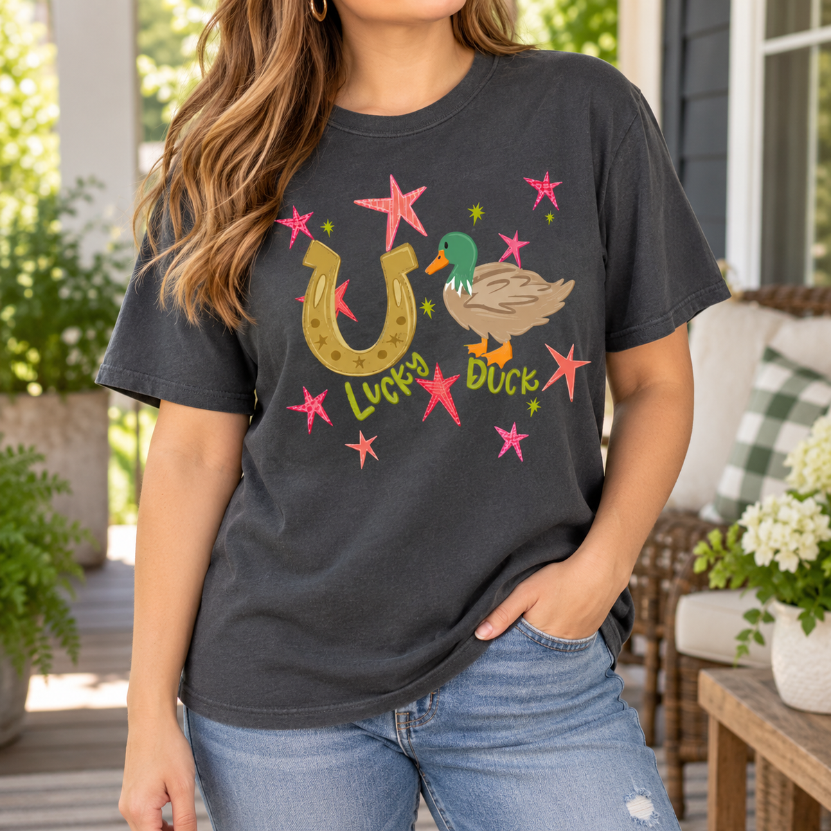 Lucky Duck boutique modeled mockup