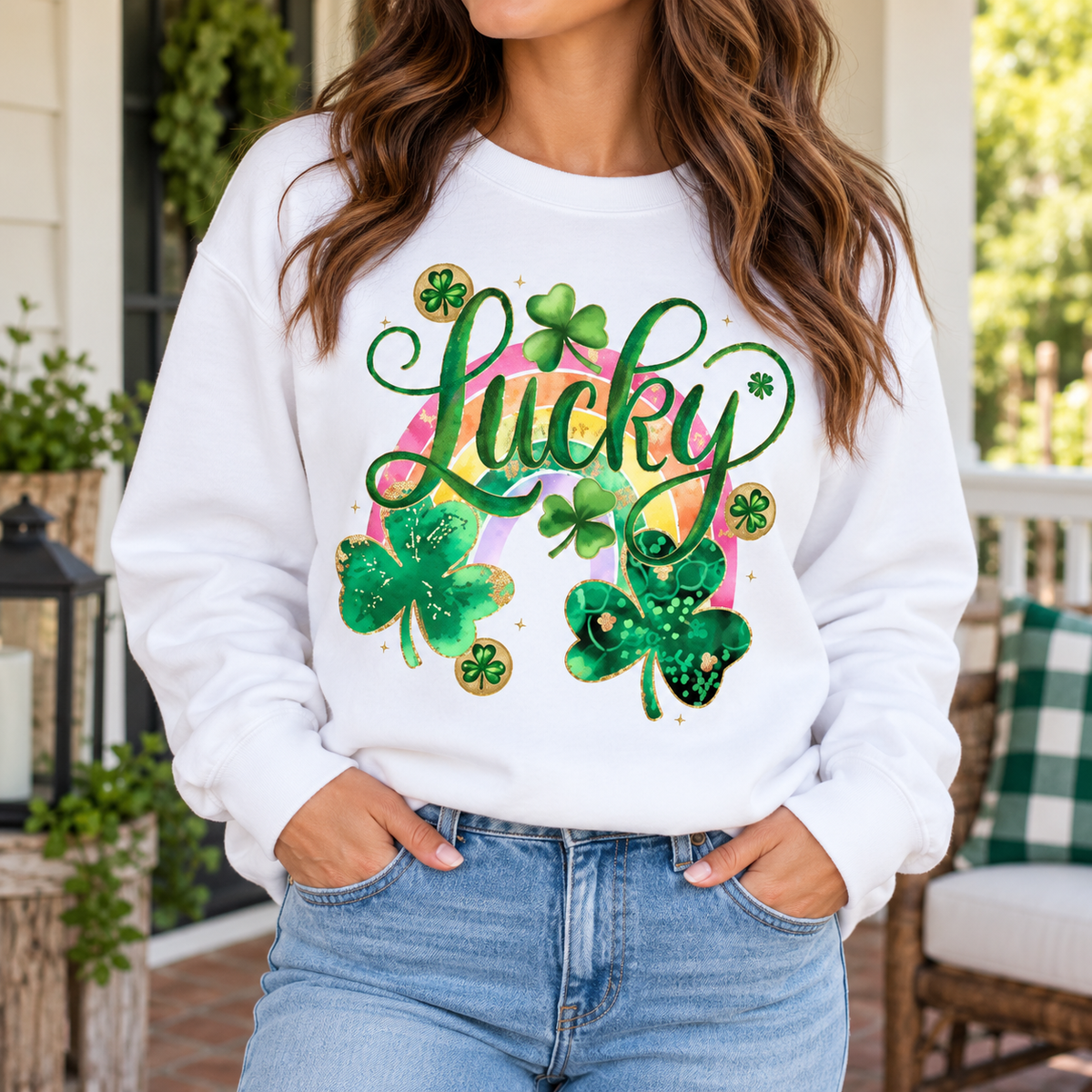 Lucky: Rainbow Shamrocks boutique modeled mockup