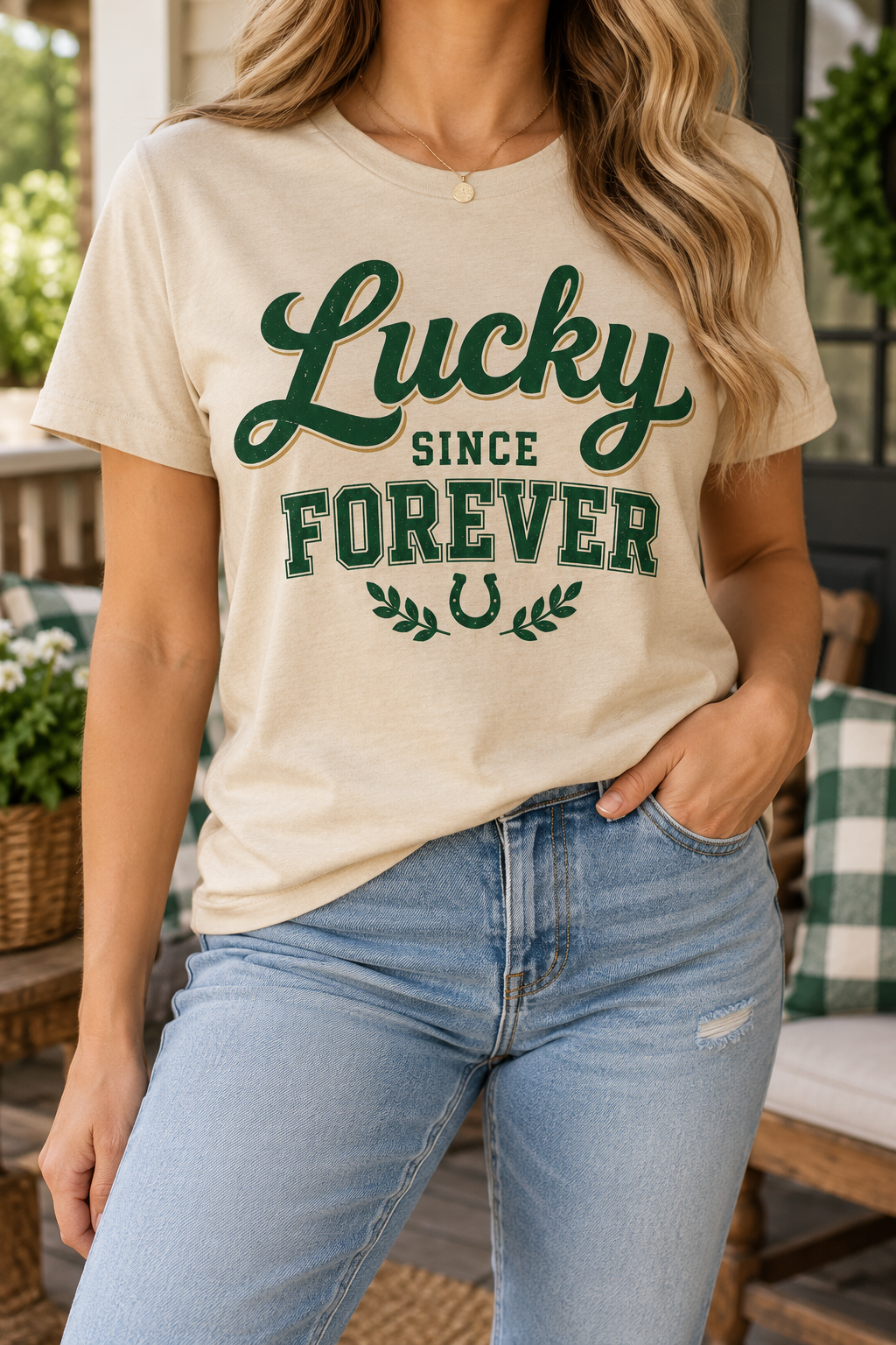 Lucky Since Forever boutique modeled mockup