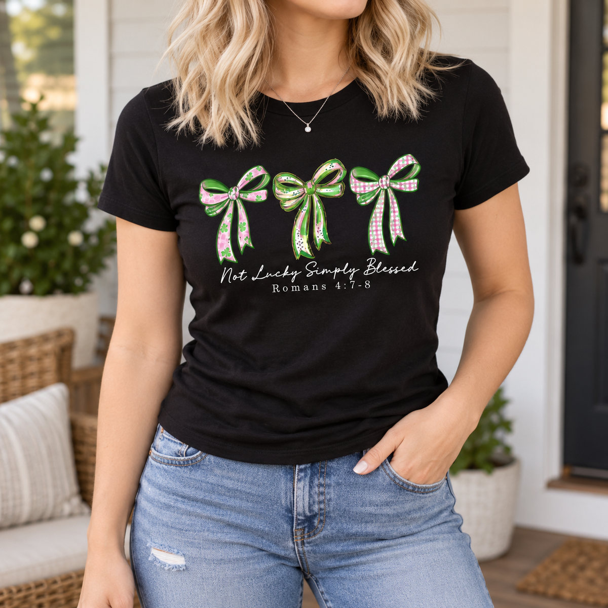 Not Lucky, Simply Blessed: Bows boutique modeled mockup