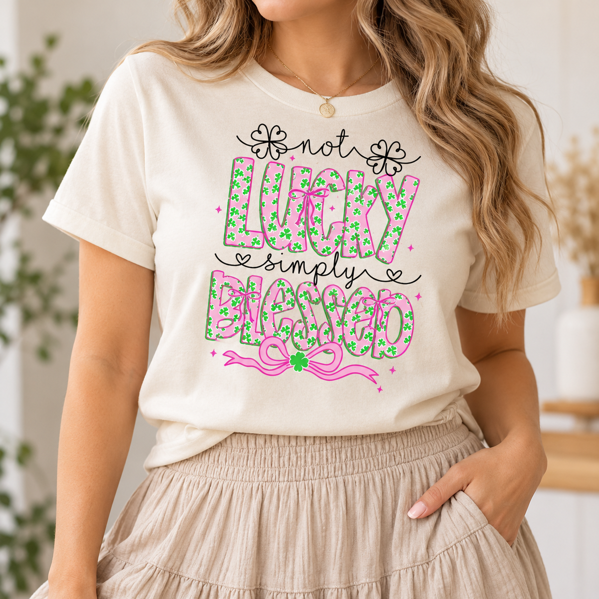 Not Lucky, Simply Blessed: Floral boutique modeled mockup