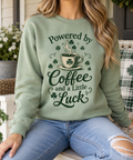 Powered by Coffee & a Little Luck boutique modeled mockup