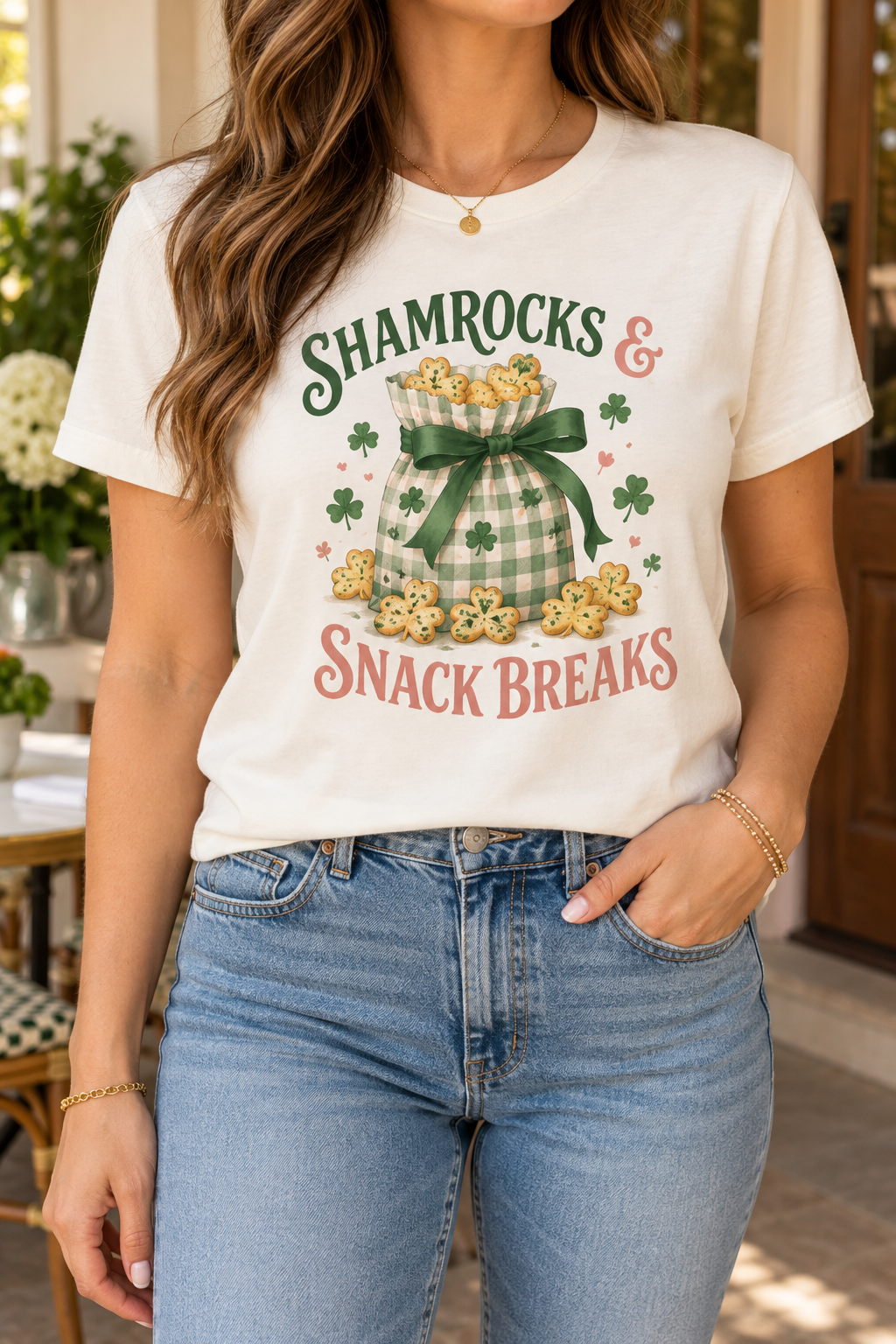 Shamrocks & Snack Breaks boutique modeled mockup