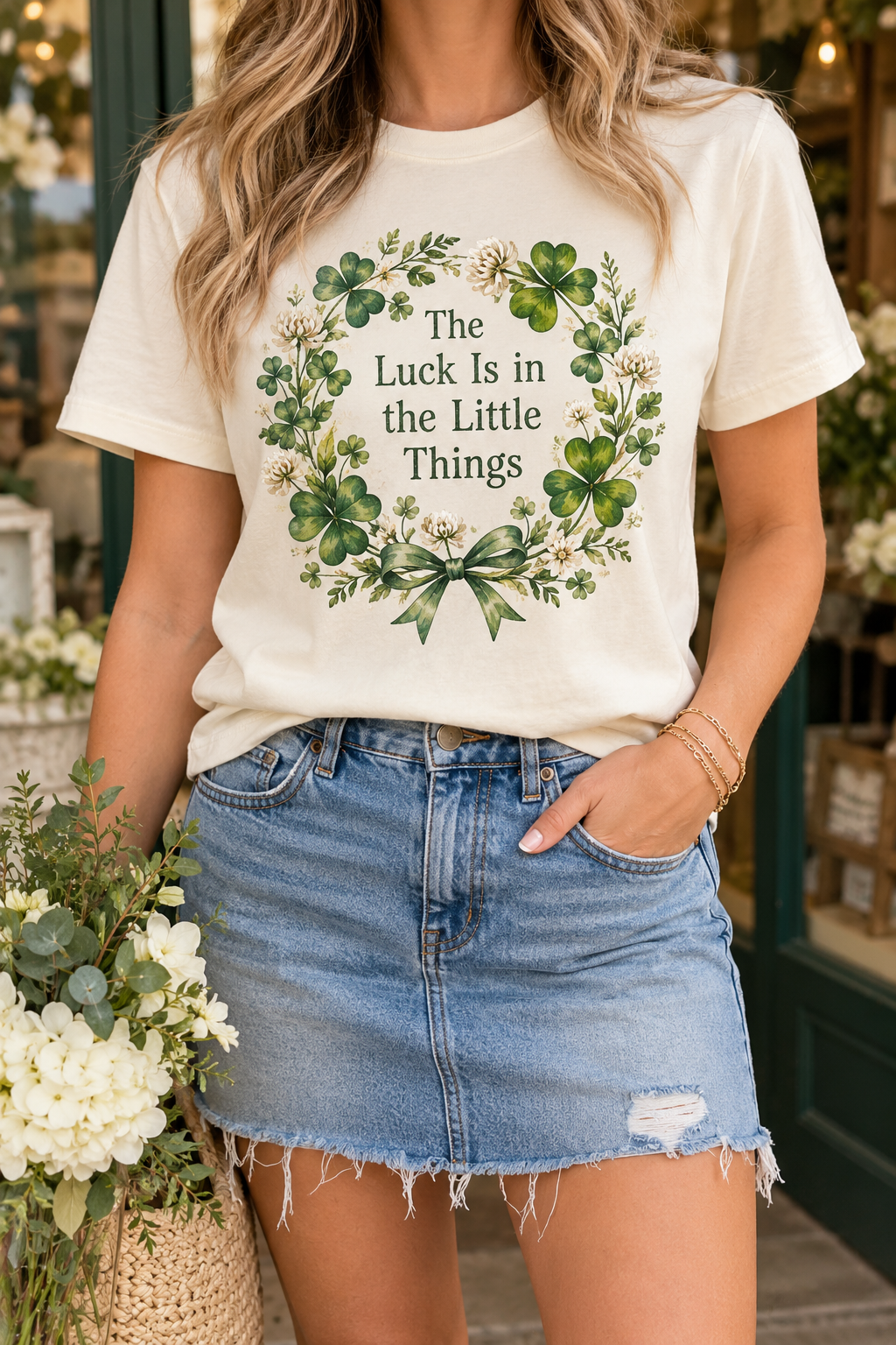 The Luck Is in the Little Things boutique modeled mockup