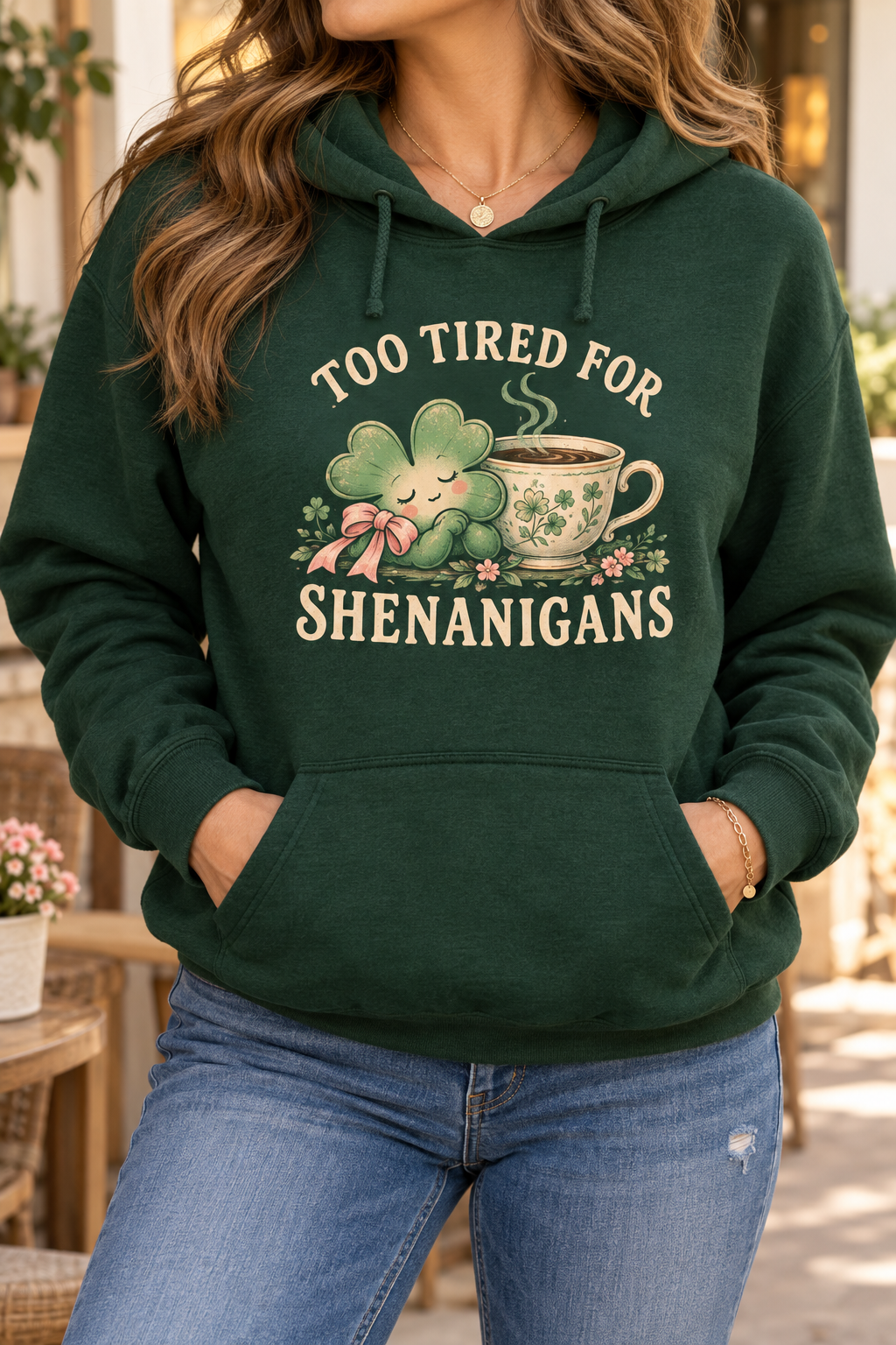 Too Tired for Shenanigans boutique modeled mockup