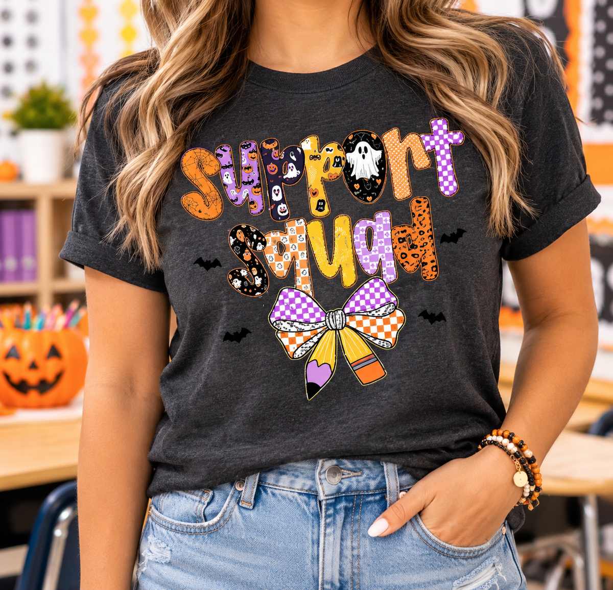 Halloween Support Squad boutique modeled mockup