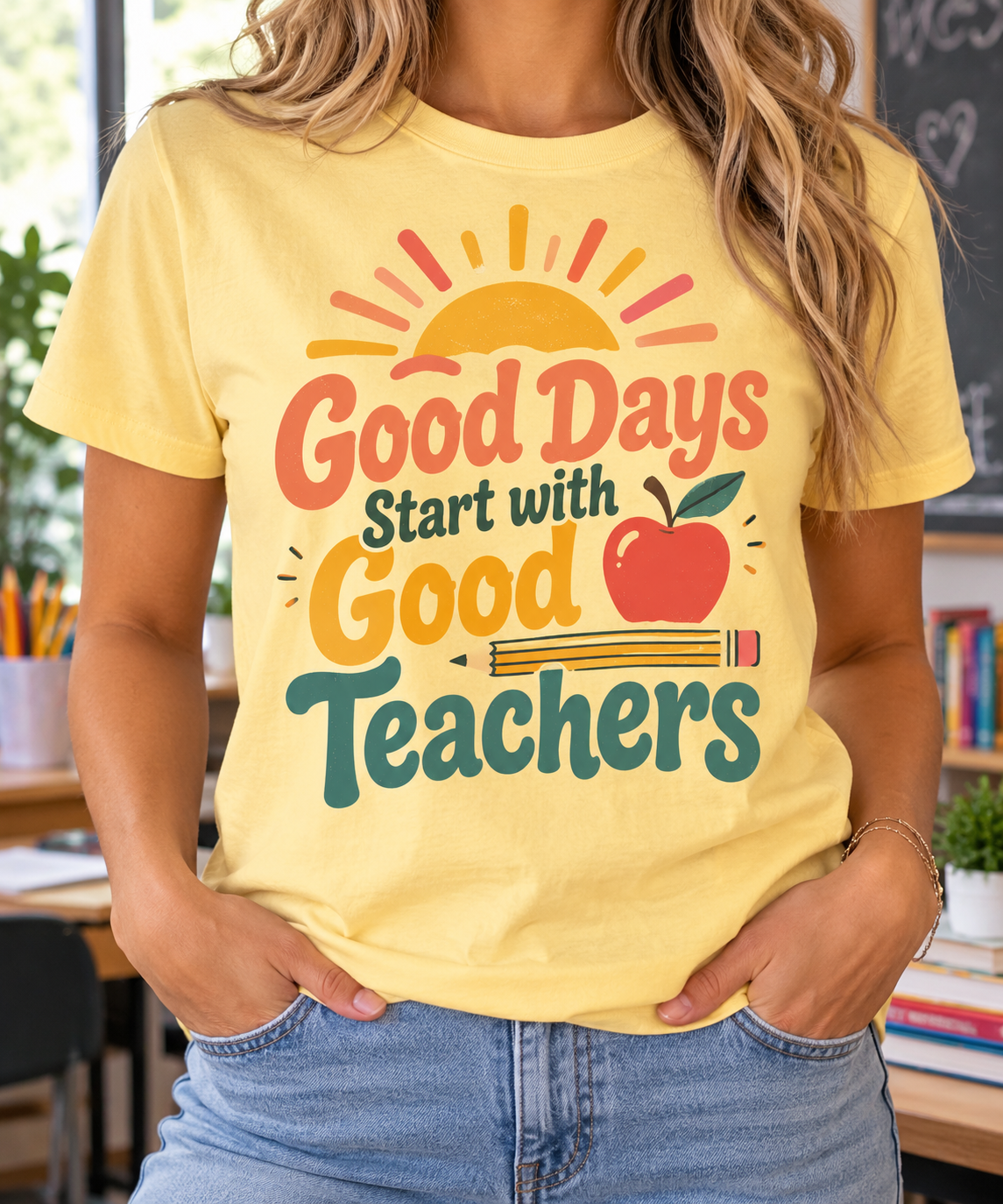 Good Days Start with Good Teachers boutique modeled mockup