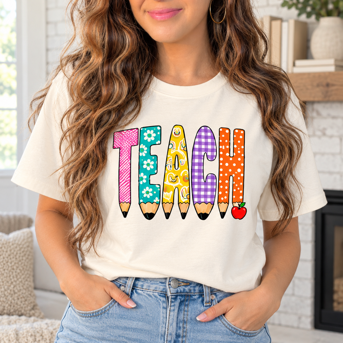 Teach: Patterned Pencils boutique modeled mockup