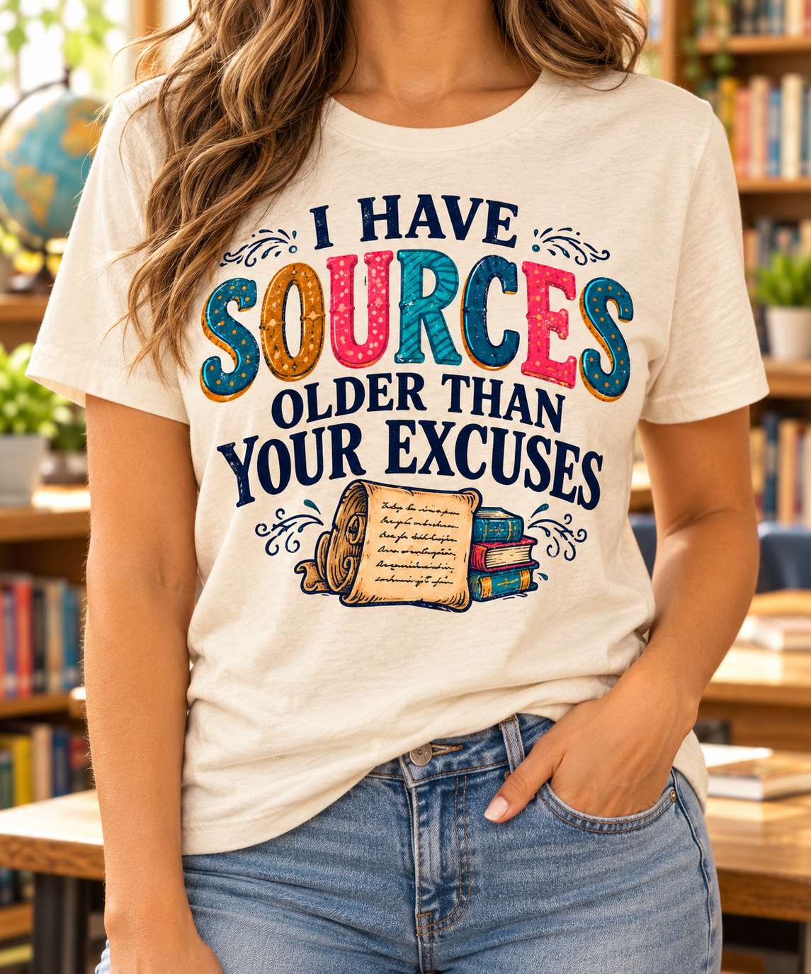 I Have Sources Older Than Your Excuses boutique modeled mockup