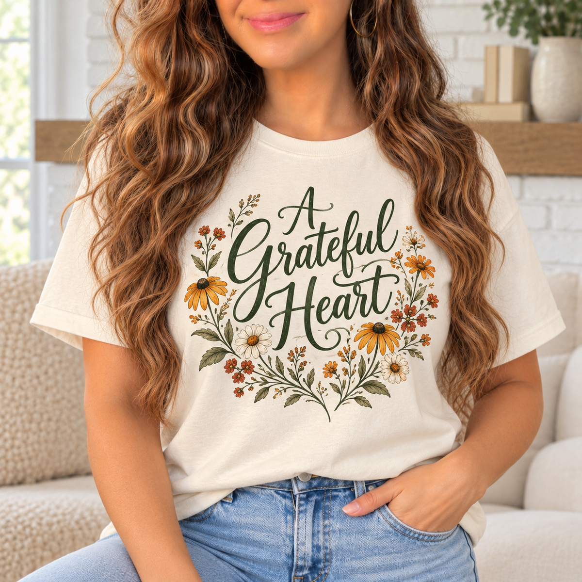 A Grateful Heart boutique modeled mockup