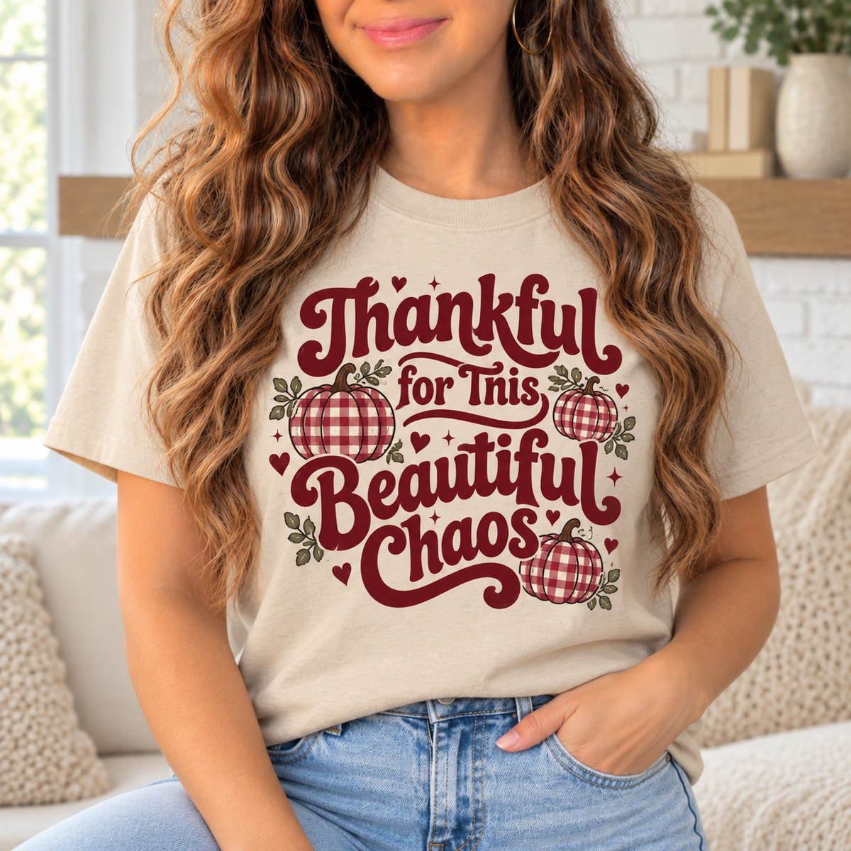 Thankful for This Beautiful Chaos boutique modeled mockup