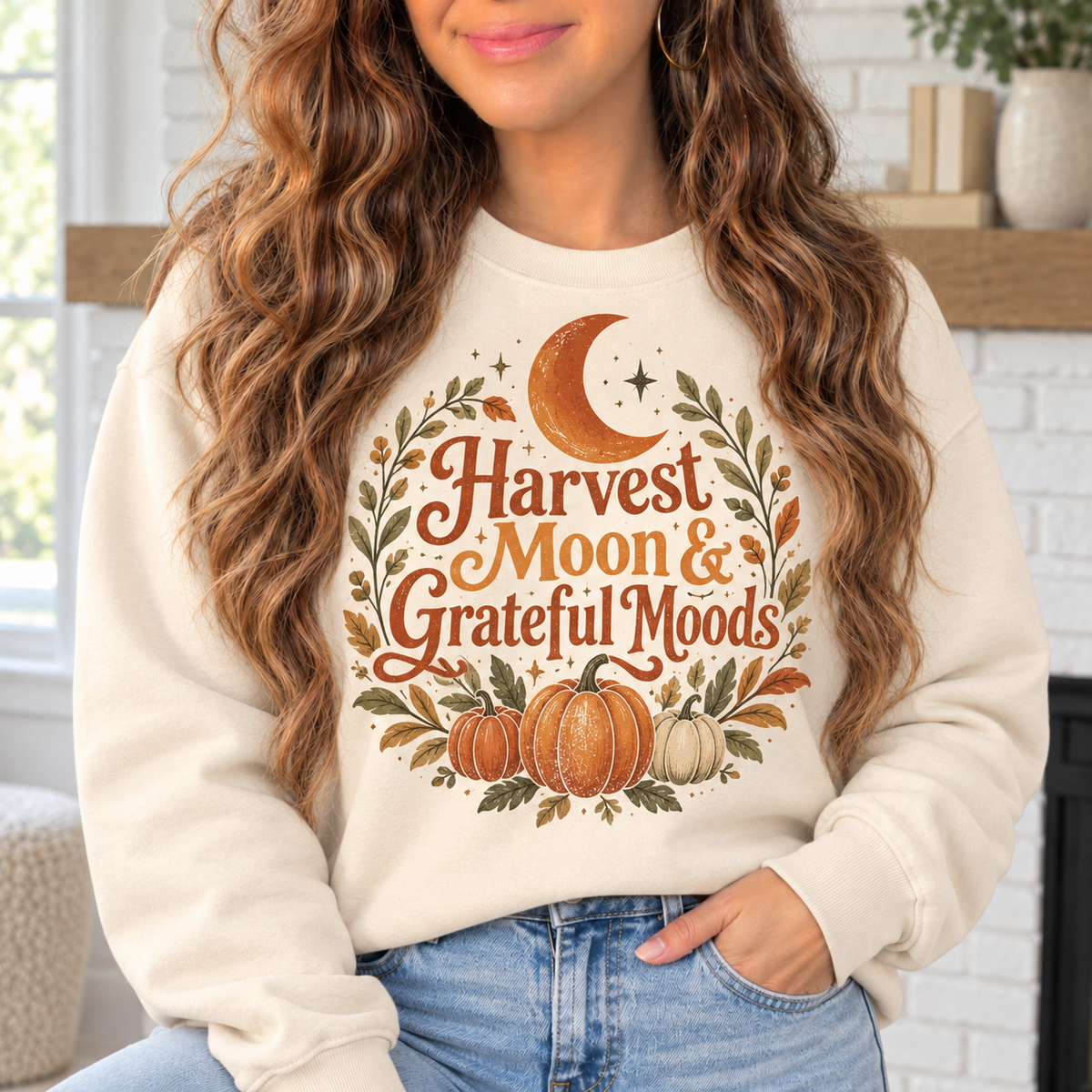 Harvest Moon & Grateful Moods boutique modeled mockup