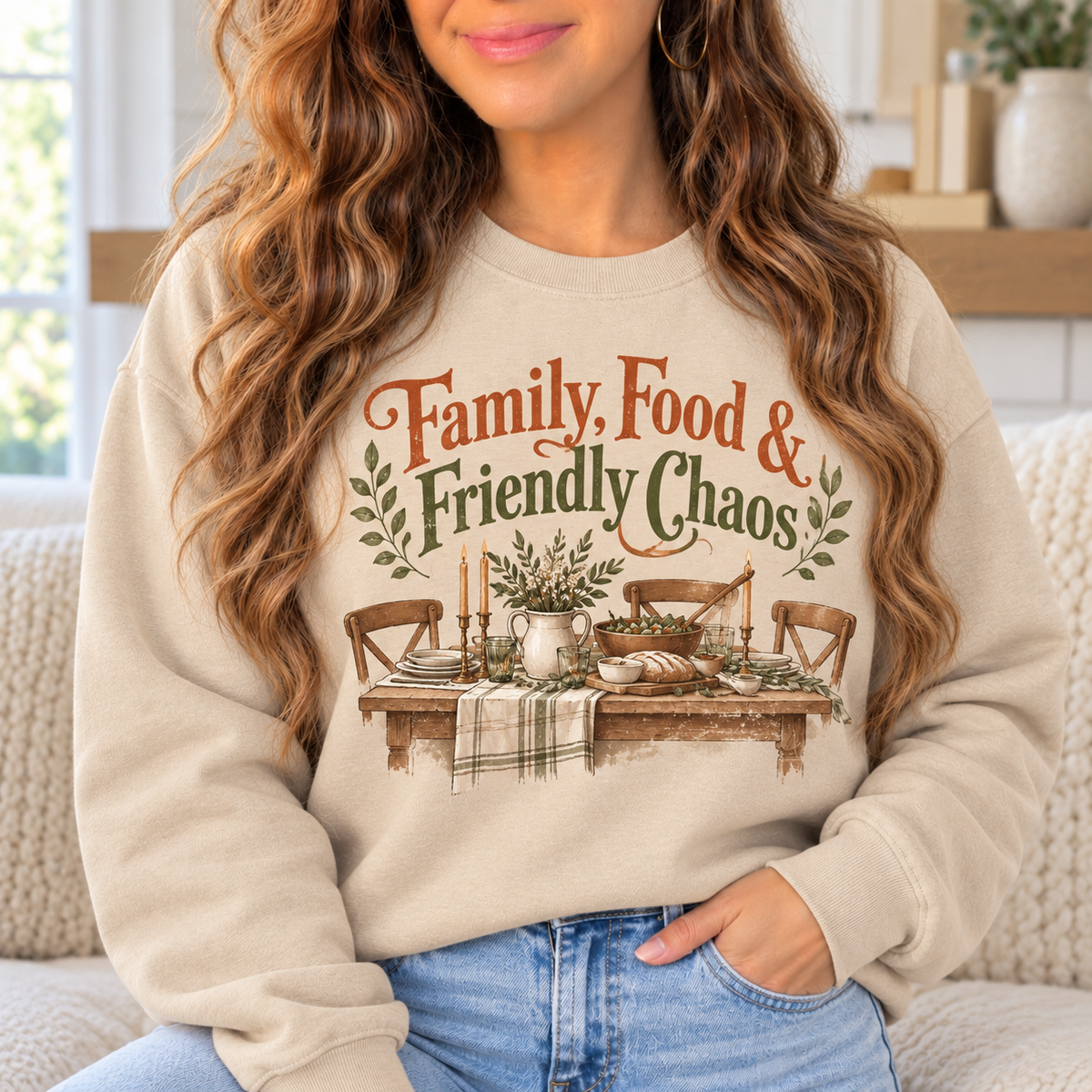 Family, Food & Friendly Chaos boutique modeled mockup