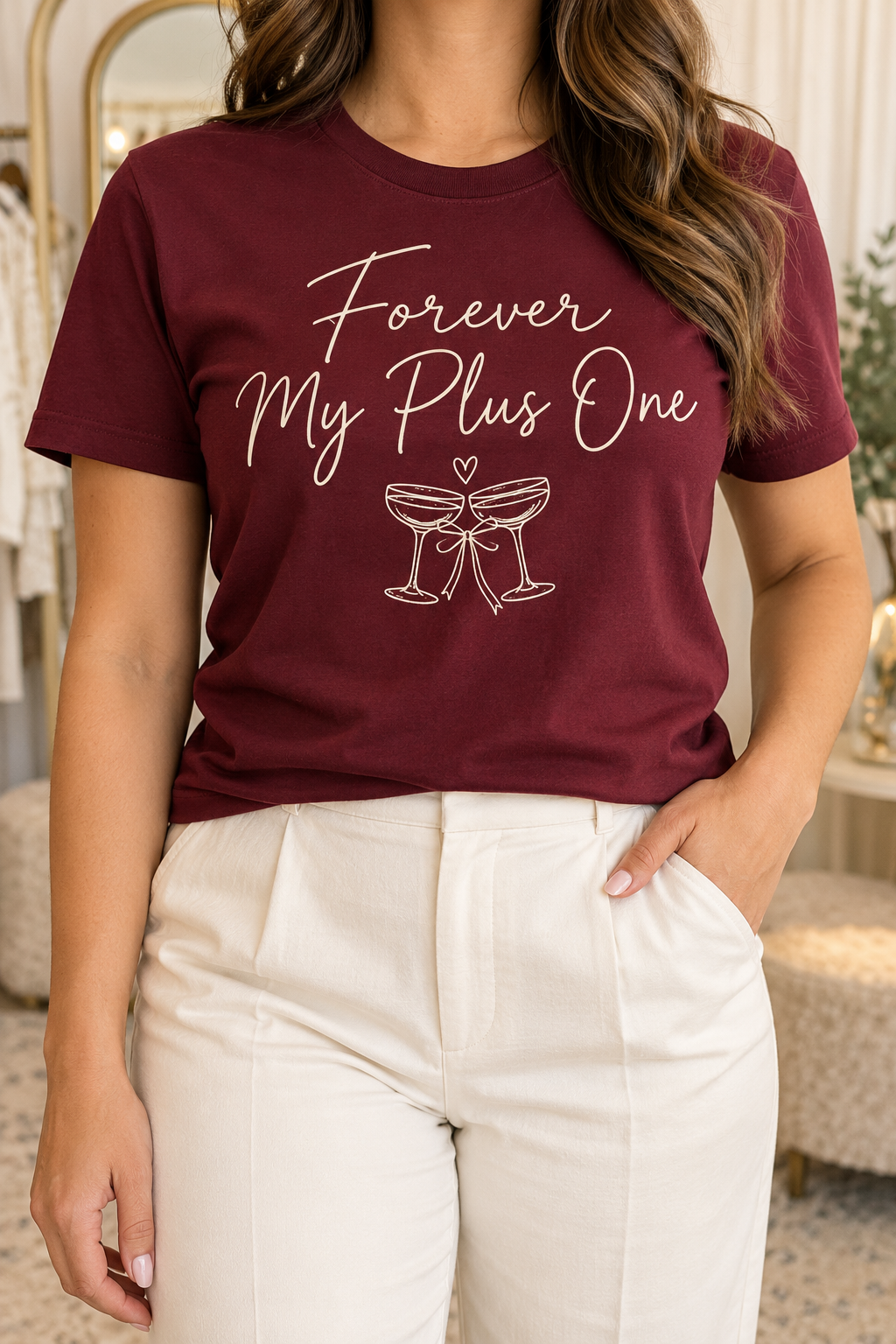 Forever My Plus One boutique modeled mockup