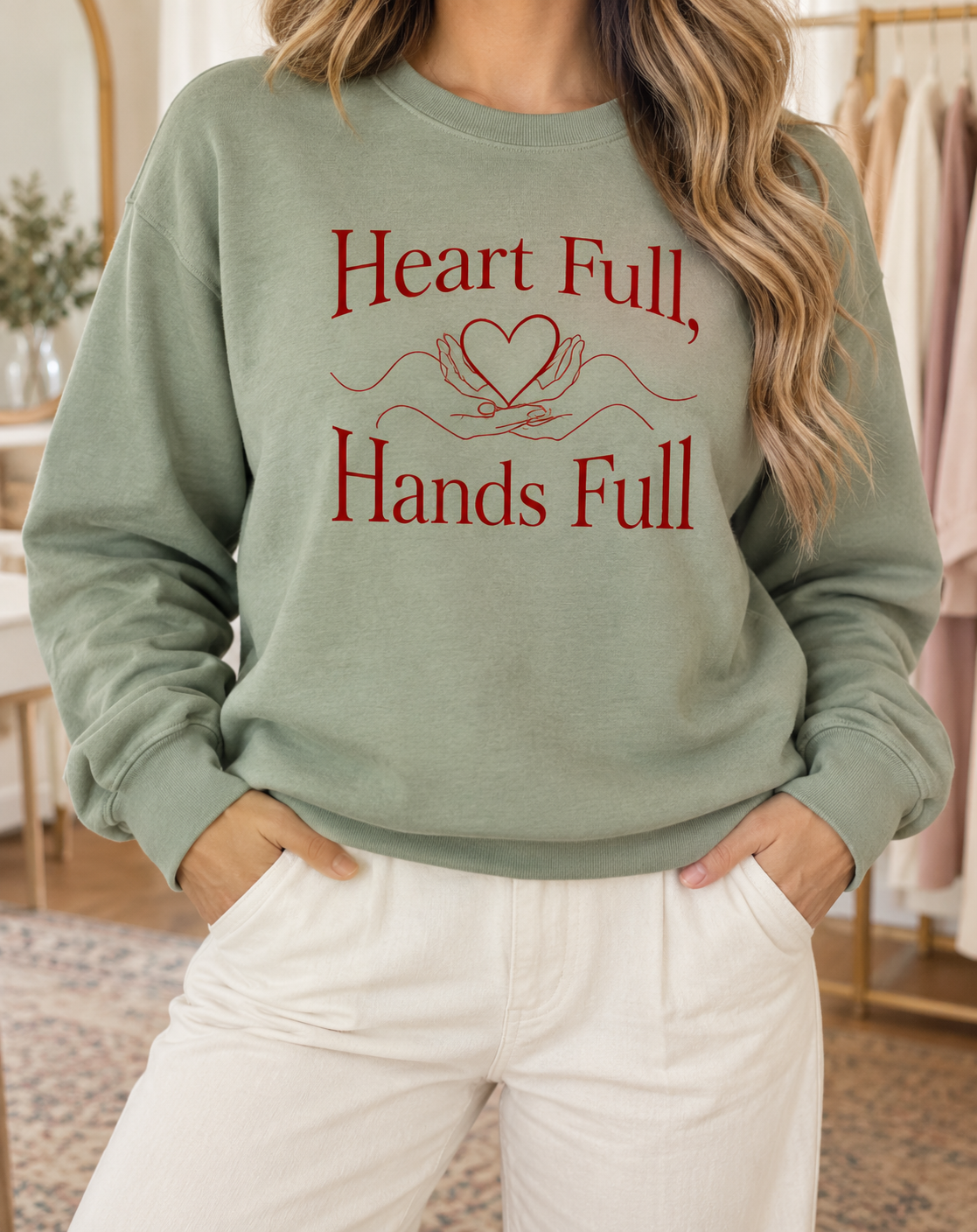 Heart Full, Hands Full boutique modeled mockup