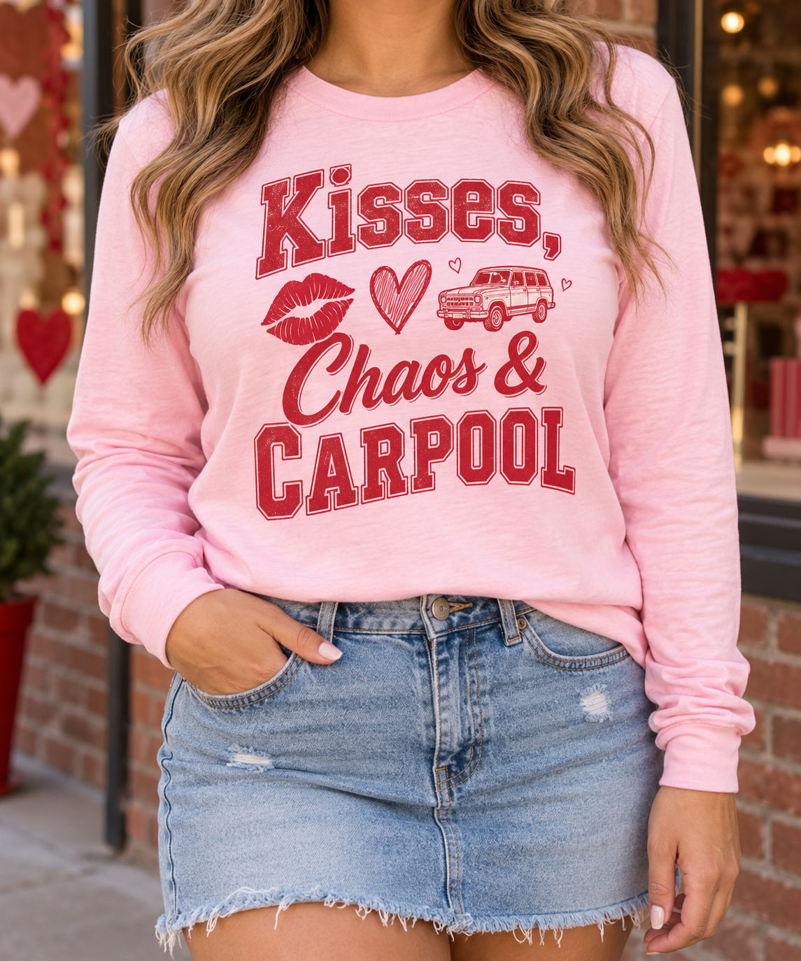 Kisses, Chaos & Carpool boutique modeled mockup