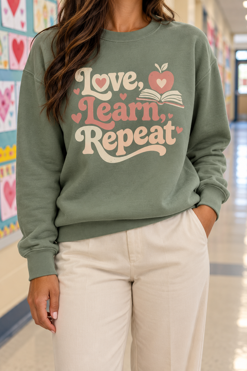 Love, Learn, Repeat boutique modeled mockup