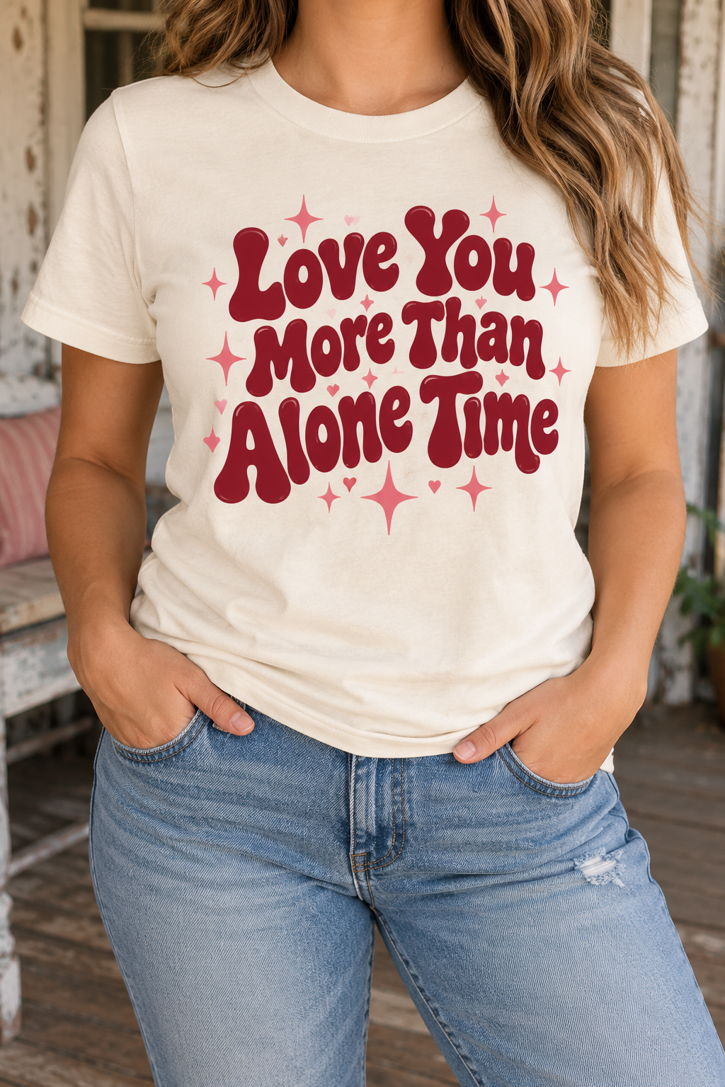 Love You More Than Alone Time boutique modeled mockup