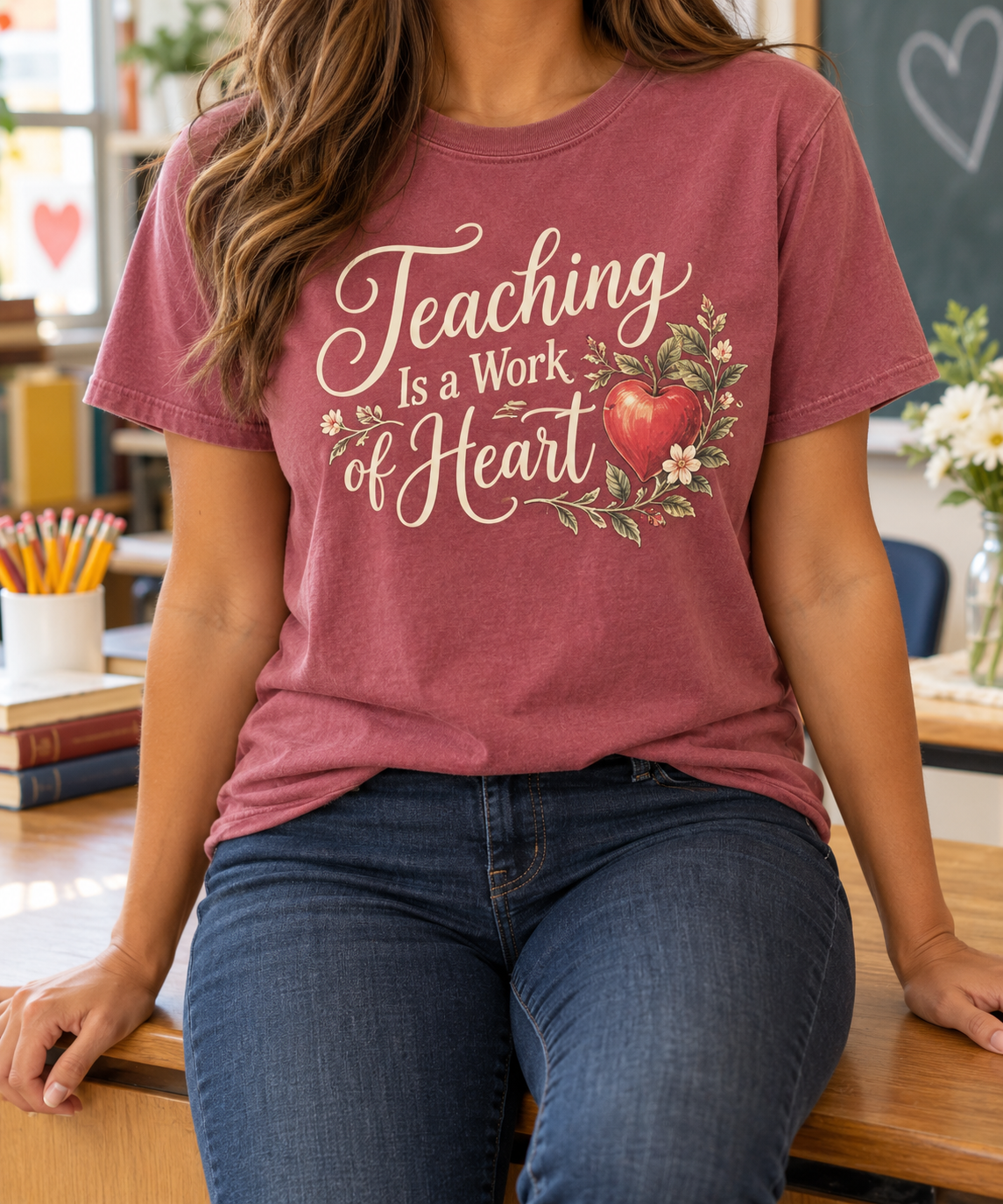 Teaching Is a Work of Heart boutique modeled mockup